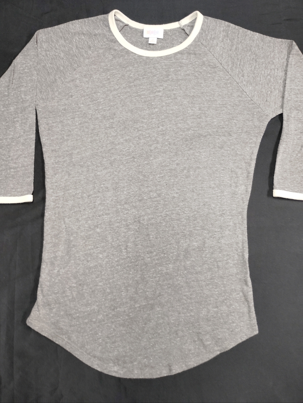 LuLaRoe Heather Gray Raglan with White Trim